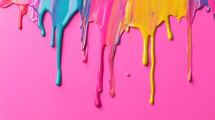 Naklejka premium Vibrant pink and yellow paint dripping and creating a flowing textured backdrop