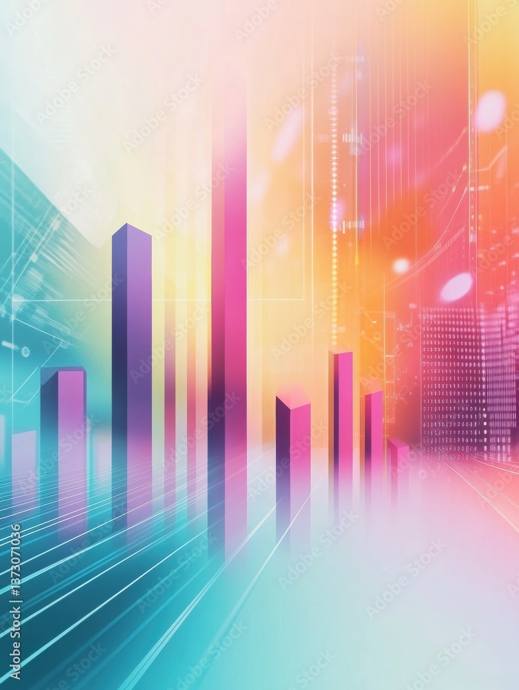 Poster e-commerce sales growth represented through vibrant bar charts and financial graphs in a modern corp