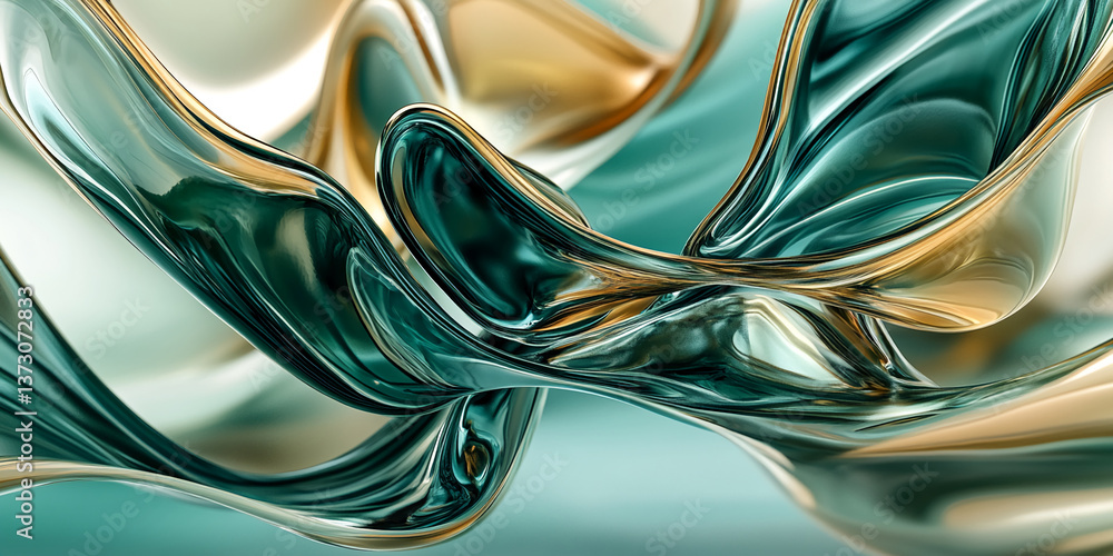 Aufkleber Abstract image of flowing teal and gold liquid, creating dynamic curves and shapes, showcasing elegance and luxury, ideal for modern design