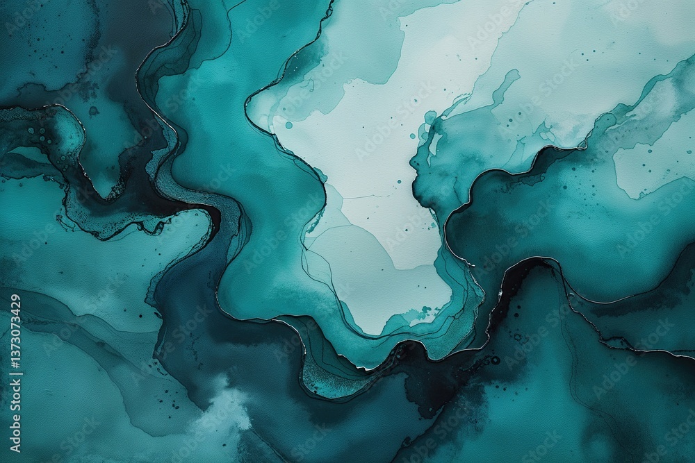 Poster tranquil teal watercolor canvas with abstract texture and gradient pattern