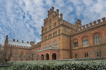 Chernivtsi National University Seminar building in winter, Ukraine.