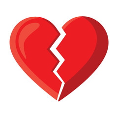 Vector illustration of red heart that has been broken into two pieces