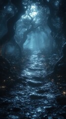 Fototapeta premium Enchanting moonlit path through ancient forest