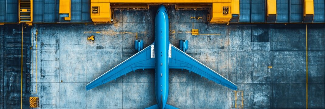 Fototapeta Blue airplane on a textured surface with yellow and blue