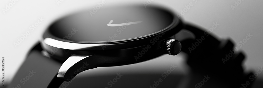 Fototapete close-up of a modern smartwatch showcasing a clean monochrome watch face with sleek design in a high