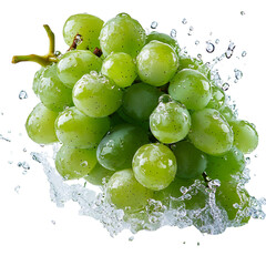 Fresh Green Grapes with Water Droplets Isolated on Transparent Background