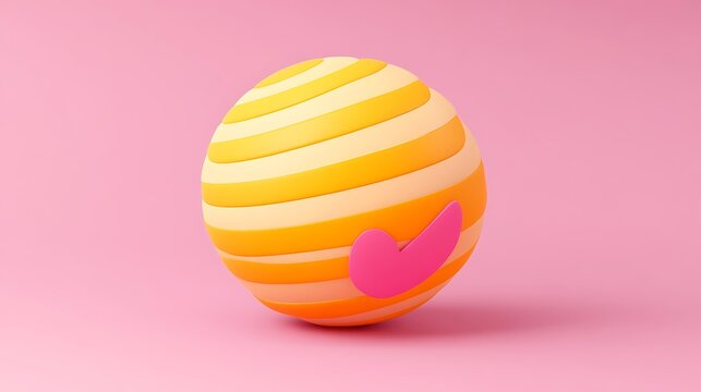 A vibrant striped sphere with a pink curved checkmark