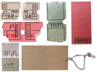 Collection of blank old torn and stained vintage tickets and price tags isolated isolated on transparent background.