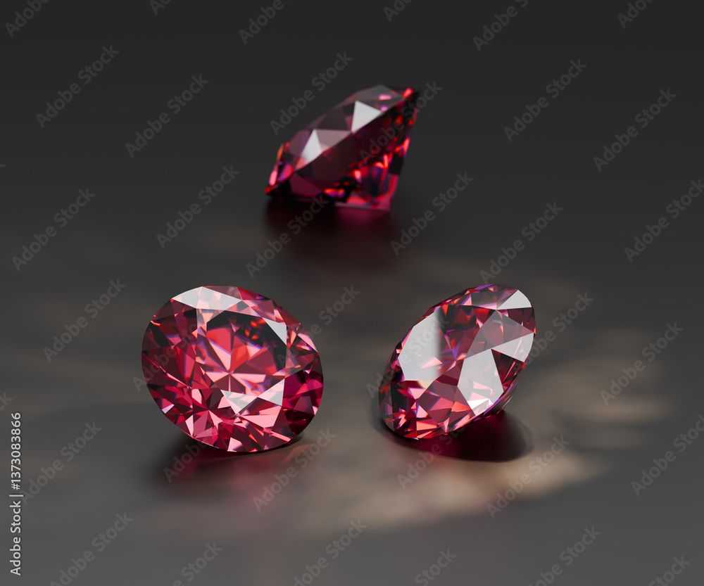 Poster ruby diamond placed on glossy background 3d rendering soft focus
