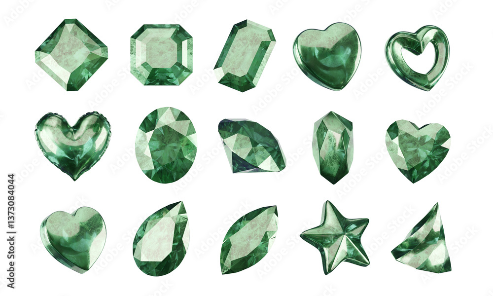 Poster green element set pack isolated background 3d rendering