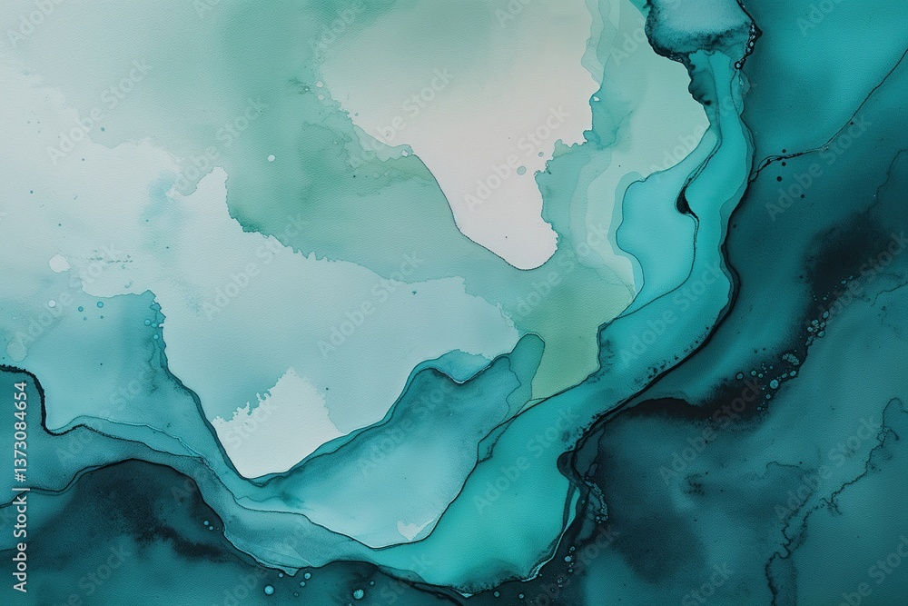 Poster calming teal watercolor canvas with abstract textures and gradient patterns