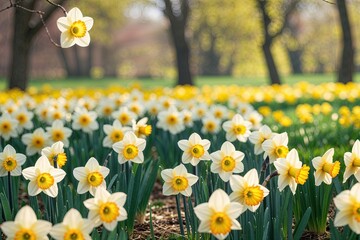 Fototapeta premium Vibrant Spring Field Filled with Golden Daffodils Dancing in Sunlight