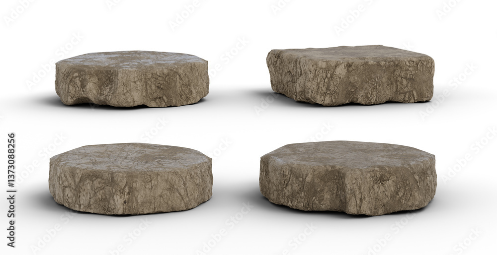 Poster rock stone podium set isolated background 3d rendering