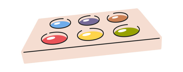 Watercolor paints box container hand-drawn