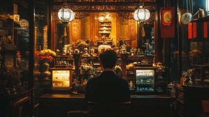 Obraz premium Barista preparing coffee in cozy ambient-lit café