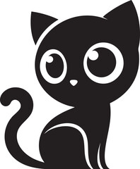 Minimalist Black Cat Illustration with Cute Expression