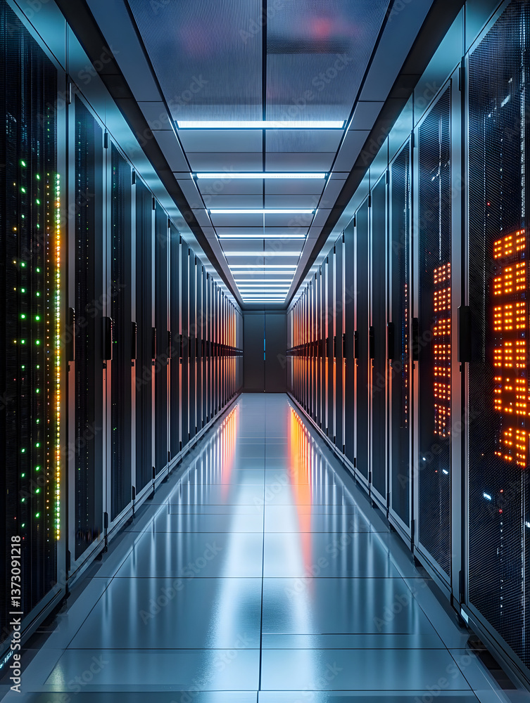 Aufkleber server room with rows of server racks