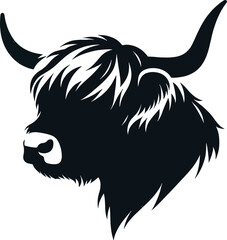 Minimalist Highland Cow head silhouette with bold clean lines vector 