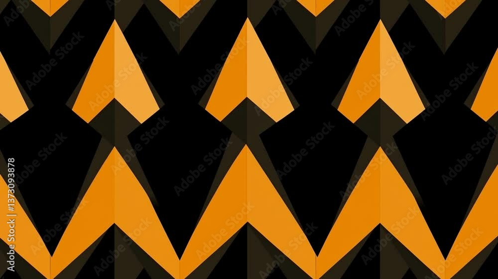 Poster chevron-like zigzag arrow pattern in black and orange tones.