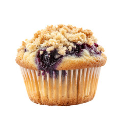 A Warm Blueberry Muffin with Crumbly Streusel Topping Isolated on Transparent Background