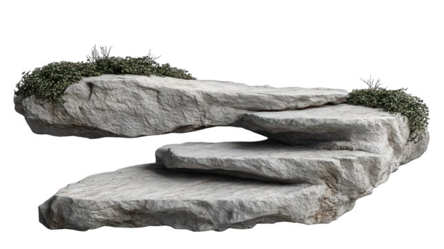 Stone podium designed for product display with organic textures and a white background
