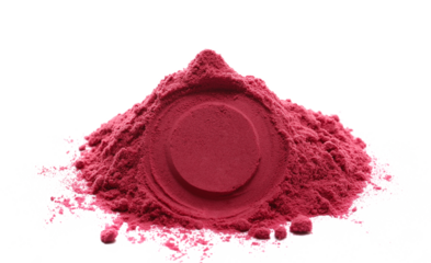 Pile of acai powder frame, isolated on white background, side view