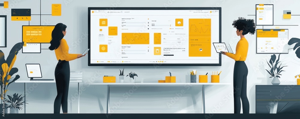Aufkleber two professionals collaborating in a modern digital workspace with advanced tools