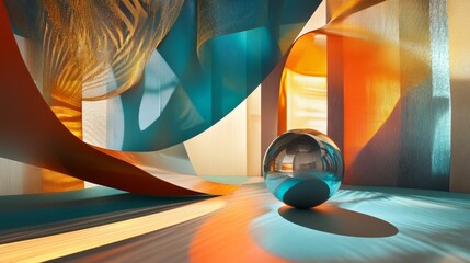 Fototapeta premium Futuristic abstract environment with colorful ribbons