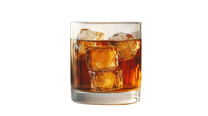 Steeping tea bag in a clear glass of brewed tea on a white background