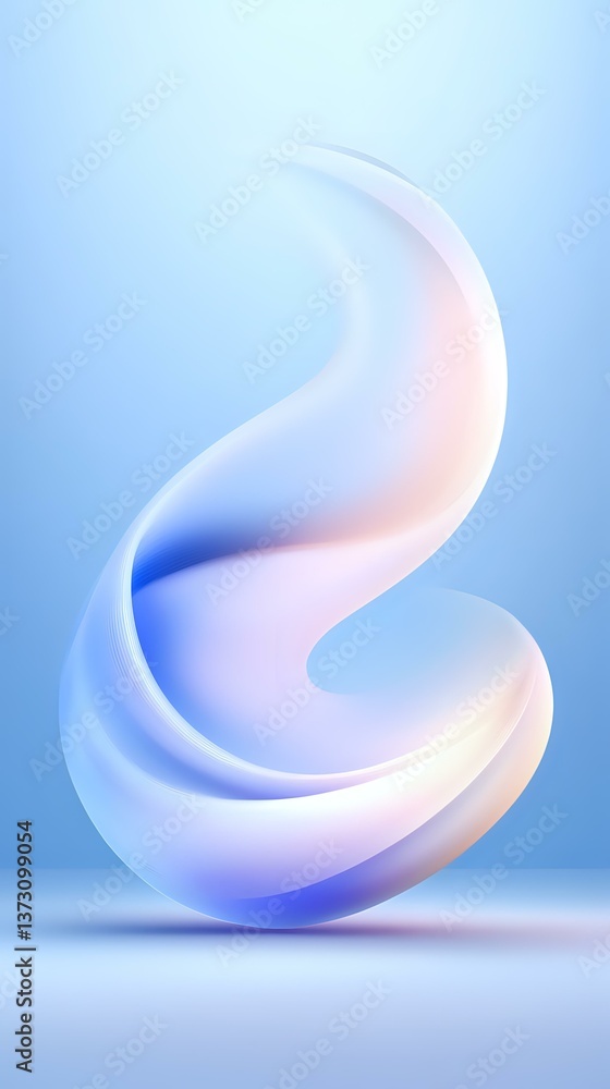 Poster smooth flowing abstract spiral shape in soft blue and pink gradient colors against light blue backgr
