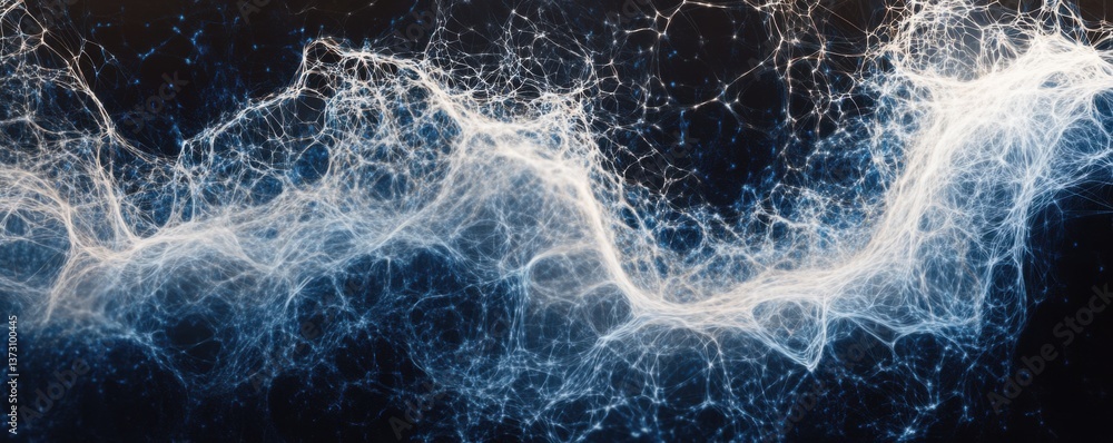 Poster abstract visualization of interconnected data streams with glowing network patterns