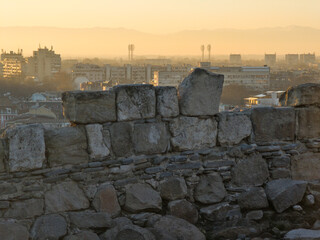Panorama of Plovdiv city from Nebet Tepe hill, Bulgaria