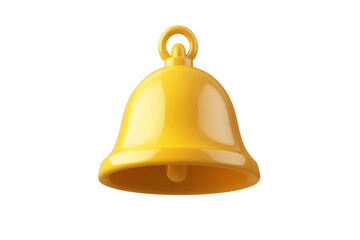 A shiny yellow bell with a clapper hanging down isolated against a transparent background