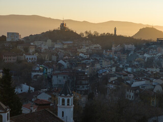 Panorama of Plovdiv city from Nebet Tepe hill, Bulgaria