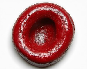 A close up view showing the shape of a red cell