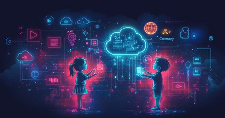 Children Engaging with Virtual Cloud Technology in a Neon Digital World
