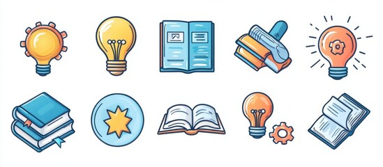 Illustrative icons depicting ideas, knowledge, books, and innovation for educational use