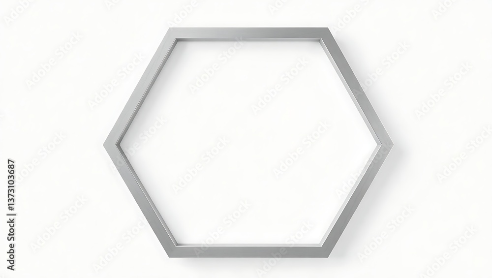 Poster a minimalist image of a silver hexagon frame against a plain white background in a studio setting