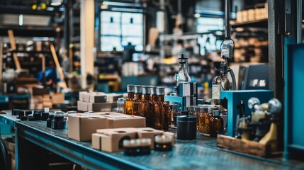 Perfume bottles on counter in luxury fragrance boutique