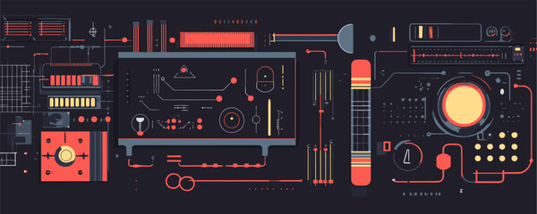 Fototapeta premium Futuristic circuit board design with abstract electronic elements - vector