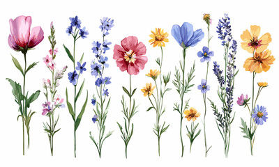 Watercolor wildflowers collection: colorful floral arrangement vector