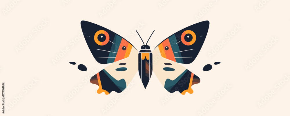 Aufkleber colorful abstract butterfly with geometric patterns on cream background vector