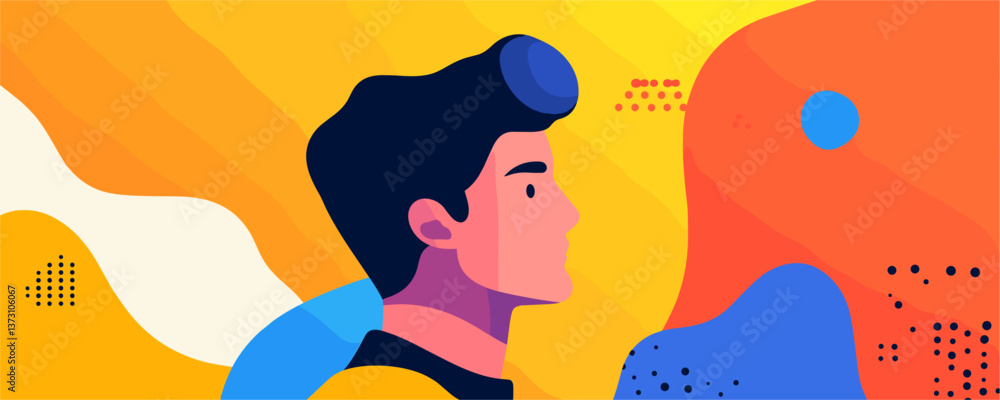 Poster colorful abstract portrait of a man's side profile with dynamic shapes - vector