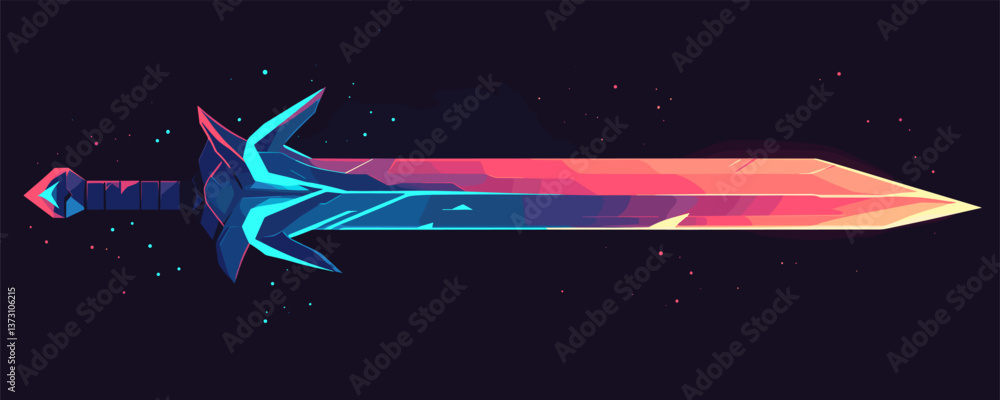 Poster futuristic neon sword with gradient colors on dark background vector