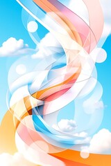 Colorful swirls with blue sky, and clouds.