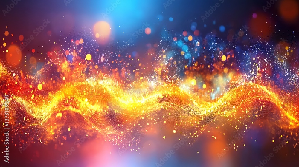 Poster abstract wave of shimmering particles illuminated with vibrant colors