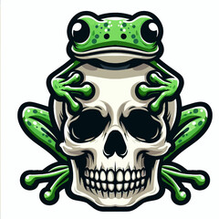 Frog and skull in a cartoon style on a white background — a logo emblem in EPS10 vector illustration format, perfect for stickers and designs with a fun and bold character.
