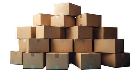 Obraz premium Stack of cardboard boxes neatly arranged on a white background