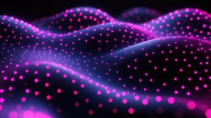 Abstract Digital Waves with Pink Dots in a Dark Background