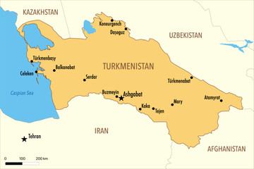 Naklejka premium Vector Map of Turkmenistan with Major Cities and Political Borders – Editable Infographic
